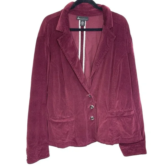 Lane Bryant Women's Velvet Velour Maroon Blazer Jacket Size 26 Dark Academia - Picture 5 of 9
